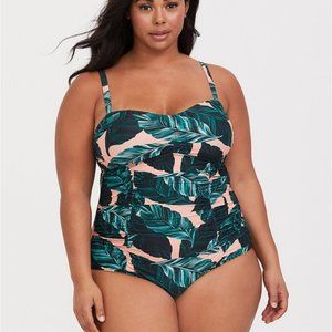 Torrid Peach Palm Leaf Ruched One Piece Swimsuit